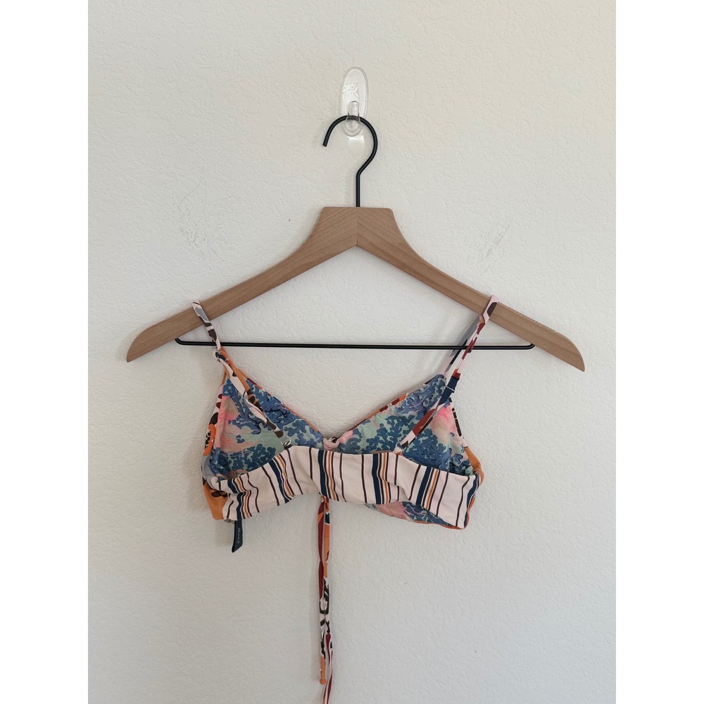 Maaji Reversible Floral Striped Bikini Set Orange Blue Tan Two Piece Swimsuit - Picture 3 of 6